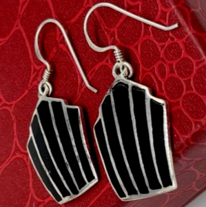Orecchini Conchiglie Donna Pendenti ad amo Vintage onice nero liscio Argento 925 - Foto 1 di 11