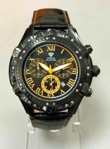 Aqua Master Black Band Chrono Diamond Mens Watch W311 2 - Picture 1 of 2