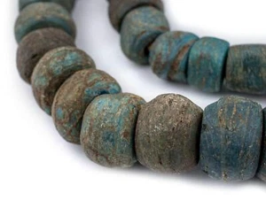 Antique Turquoise Blue Hebron Kano Beads 19mm Ghana African Cylinder Glass - Picture 1 of 2
