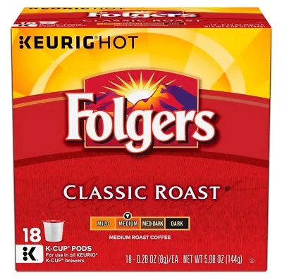 Folgers Classic Roast Coffee 18 to 144 Keurig K cups Pick Any Quantity FREE SHIP - Image 1 of 3