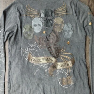 Camisa Ed Hardy Para Hombres Extra Grande Henley Grunge Calaveras De Colección Y2K Patinador Raver Emo - Imagen 1 de 17