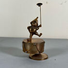 Vintage Brass Decor Teddy Bear Sitting On Ball Spinning Windup Music Box WORKS