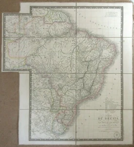 CARTE COULEURS ENTOILEE DU BRESIL 1836 A. BRUE CHARLES PICQUET ANDRIVEAU-GOUJON - Picture 1 of 3