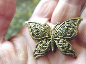 VINTAGE MIRIAM HASKELL GOLD SCHMETTERLING BROSCHE PIN 2 LAGEN SIGNIERT - Bild 1 von 2