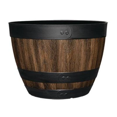 Classic Home and Garden Whiskey Barrel Planter, 16x11.5" Kentucky Walnut - Image 1 of 4