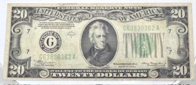 1934A $ 20 (Twenty Dollars)  Green Seal FEDERAL RESERVE NOTE Serial G 63830362 A - Image 1 of 2