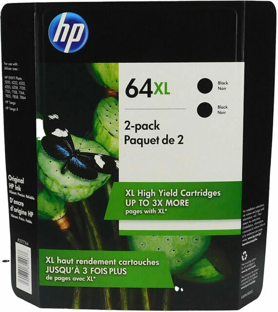 HP 64XL (X4D94BN) Black Ink Cartridge - 2 Pack