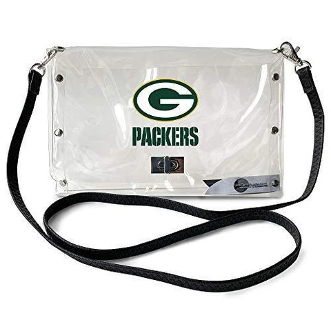Littlearth womens NFL Green Bay Packers Clear Envelope Purse with Black Fashion Cover