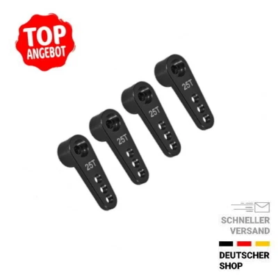 ✅ 4 x Alu Servohorn Servohebel 28 mm schwarz CNC 25T für Futaba,Align,Savöx,KST - Bild 1 von 2