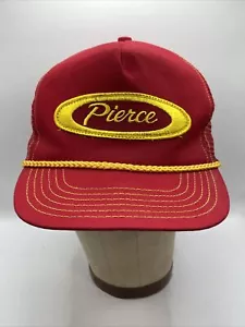 Vintage 80s PIERCE Manufacturing Fire Truck Snapback Trucker Hat Braided Mesh - Picture 1 of 13