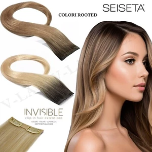 Extension Clip Invisibile Fascia Capelli veri con 2 Clip colori Rooted SEISETA - Picture 1 of 11