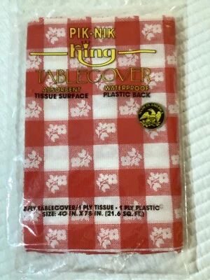 Pic-Nik King Red Gingham Floral 2 Ply Waterproof Plastic Table Cover 40” x 78” - Image 1 of 4