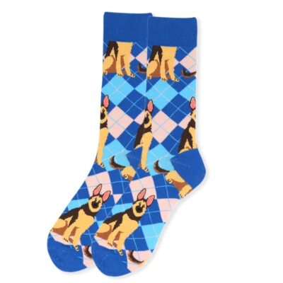 PARQUET GERMAN SHEPHERD DOG BLUE ALL OVER STYLE KNITTED PAIR OF NOVELTY SOCKS