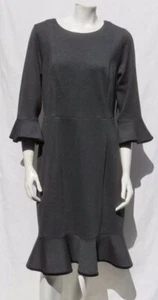 $149 NANETTE LEPORE Ponte Knit Dress BELLA DONNA Bell Sleeves Flounce Gray US 12 - Picture 1 of 5