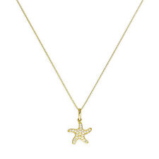 9ct Gold & Clear CZ Crystal Starfish Necklace 16 - 20 Inches Sea Ocean