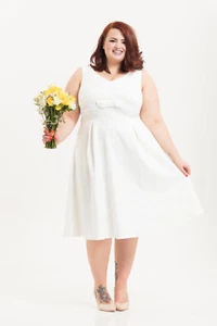 VOODOO VIXEN ROCKABILLY RETRO 50'S MONROE BRIDAL WHITE FLARE DRESS DRA8337PL - Picture 1 of 5