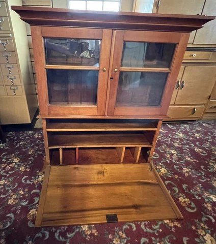 Drop Front Cherry Wood Secretary Desk Wall Small Space Spice Recipe Or Bath Cab? Cover