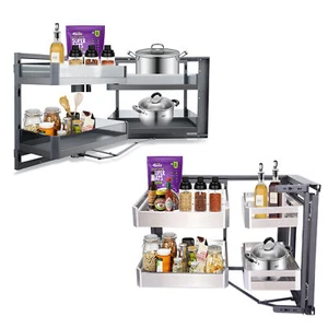 2 Tier Kitchen Blind Corner Basket Storage Organizer Soft Close Pull Out Cabinet - Picture 1 of 14