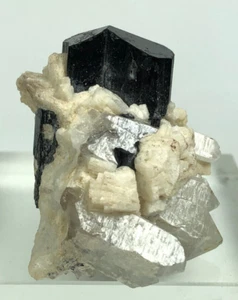 Black Tourmaline Crystal with Quartz Specimen Unique Shape Piece @Afghan 46 Cts - Picture 1 of 6