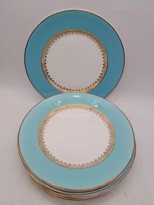 Vintage Myott England Excellency Aqua 6 Dinner Blue Plates with Gold Details - Picture 1 of 6