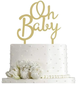 Oh Baby Mirror Gold Acrylic Cake Topper for Baby Shower 1st Birthday Party Decor - Picture 1 of 6