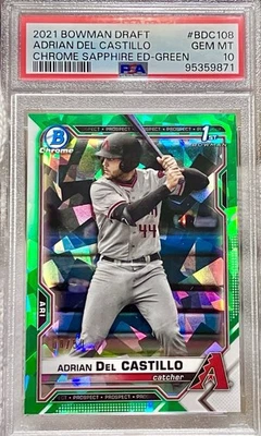 POP 1 PSA 10 Adrian Del Castillo /50 Green Sapphire 2021 Bowman 1st BDC108 Miami - Image 1 of 3