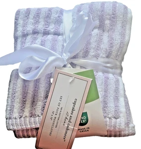 Juego de 4 paños faciales a rayas lavanda 100 % algodón para cupcakes y cachemir - Imagen 1 de 5