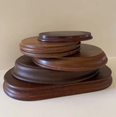 "5 estatuillas de madera dura jarrón bases placas redondas ovaladas nogal caoba 4""-8,5" Foto 1 de 4