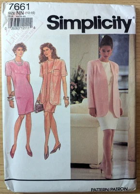 Simplicity 7661 Sz NN 10-16 Misses Chemise Dress Unlined Jacket Stylish Uncut - Image 1 of 3