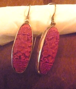 Vintage Sajen 925 SS & Cinnabar Wire Pierced Earrings - Picture 1 of 6