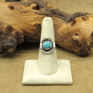 Vintage Sterling Silver Stamped-Wire Turquoise Ring Size 7.25 - Picture 1 of 5