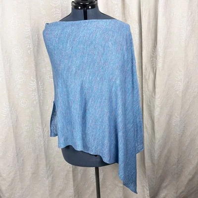 Blanco + Warren Mezcla de Lino Bidireccional Topper Ligero Azul Melange Poncho Envoltura Foto 1 de 4