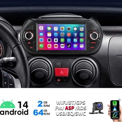 7" Android14 Autoradio 64G Carplay GPS Kamera Per FIAT Fiorino Qubo Citroen Nemo - Immagine 1 di 4