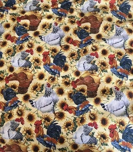 Sold By The Yard. Chickens  Hen Roosters Animal Farm. Quilts Crafts Blankets - Picture 1 of 5