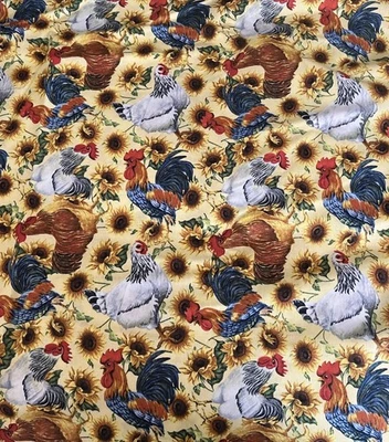 Sold By The Yard. Chickens  Hen Roosters Animal Farm. Quilts Crafts Blankets - Image 1 of 4