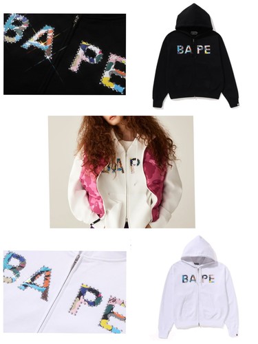 A BATHING APE (BAPE) FELPA CON CAPPUCCIO A BATHING APE donna MULTI MIMETICA LOGO CRISTALLO ZIP LARGA 1L80 215 008