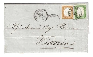 1863 Sardegna - Lettera per Vittoria con 5 c. Sassone 13Db e 10 c. Sassone 14E - Picture 1 of 2