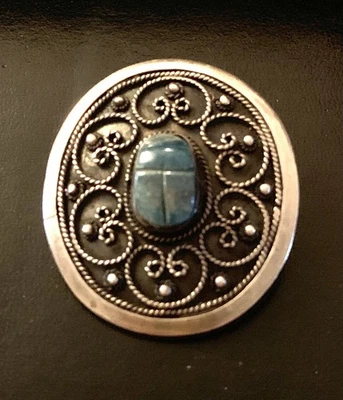 COLGANTE BROCHE ESCARABAJO OVALADO PLATA 1000 EGIPCIO VINTAGE SUPERIOR A ESTERLINA Foto 1 de 4