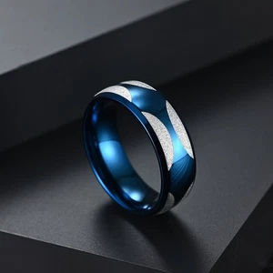 Blauer Wolframcarbid Ring mit Silberinlay - Herren Comfort Fit Ehering - Bild 1 von 5