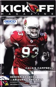 Denver Broncos vs Arizona Cardinals Kickoff Program 12/12/10 Calais Campbell - Picture 1 of 1