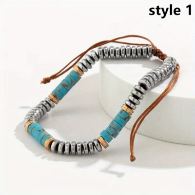 Fashion Pine Stone Bracelet Simple Cool Adjustable Hand Jewelry Braided Bracelet - Image 1 of 4