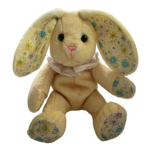VTG Dakin Plush Stuffed Animal Bunny Rabbit Light Yellow Floral Lace Collar - Picture 1 of 7