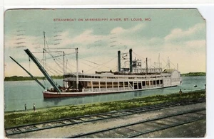 Ship Boat MO Missouri St. Louis 1910 Steamboat on Mississippi River - Picture 1 of 2