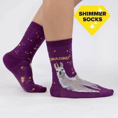 Llamazing! Women's Crew Socks Size 9-11 Sock It To Me Exotic Sparkle Fashion New - Image 1 of 3