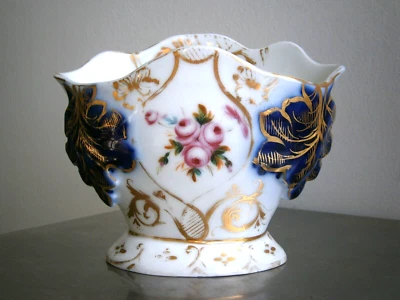 Vase mariée 19°s Porcelaine Valentine Bleu cobalt décor Peint Dorure Ancien - Photo 1/4