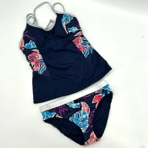 Tommy Bahama Womens 2 Piece Tankini Swimsuit Size Small Navy Blue Tropical - Picture 1 of 10