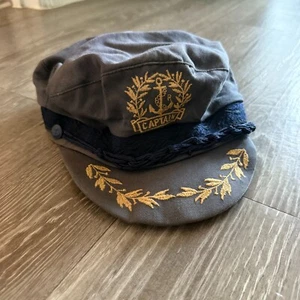 Vintage 80s Greek Fisherman's Cap Hat Cadet Military Faded Blue 56-7 Captian - Picture 1 of 6