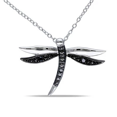 Amour Sterling Silver Black Diamond Dragonfly Pendant with Chain, 18" Foto 1 de 4