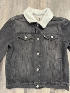 Levi’s SilverTab Dark Wash Black Denim Trucker Jacket Sherpa Boys Sz Medium - Picture 1 of 14