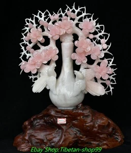 17'' Natural Xiu Pink Jade Carve Bird Animal Plum Flower Bottle Vase Statue - Picture 1 of 12